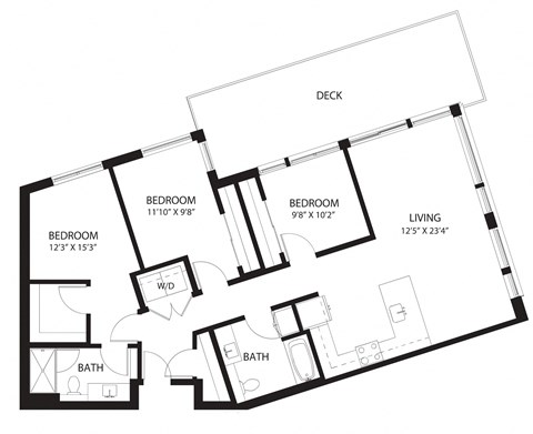 Floor plan for 3 beds, 2 baths, 1306 sqft